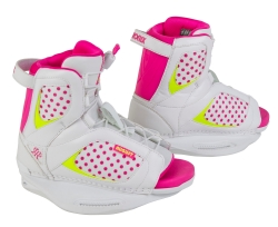 Ronix - 2015 August Girl's Kids Wakeboard Bindings-White/Pink a Dot/Neon